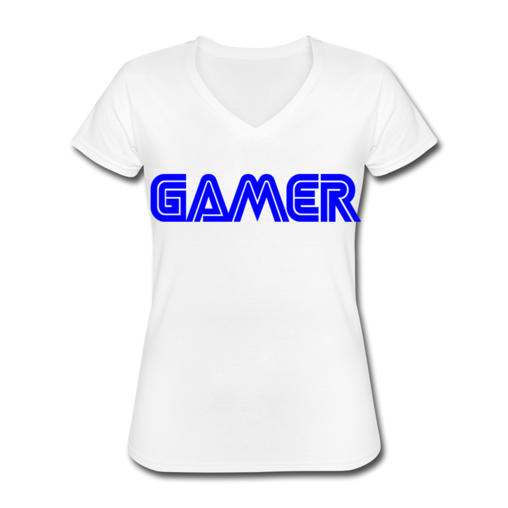 Gamer Word Text Art Women's V-Neck T-Shirt - white