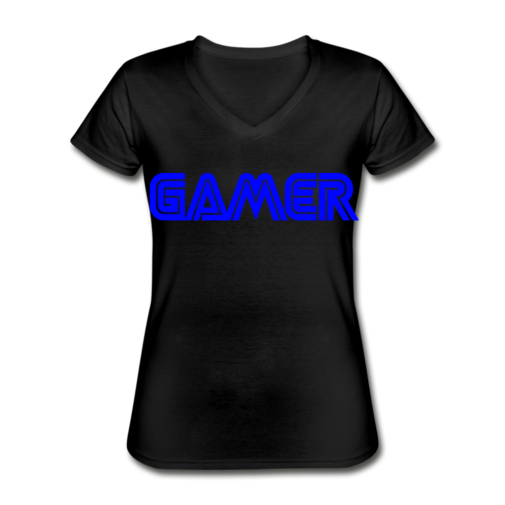 Gamer Word Text Art Women's V-Neck T-Shirt - black
