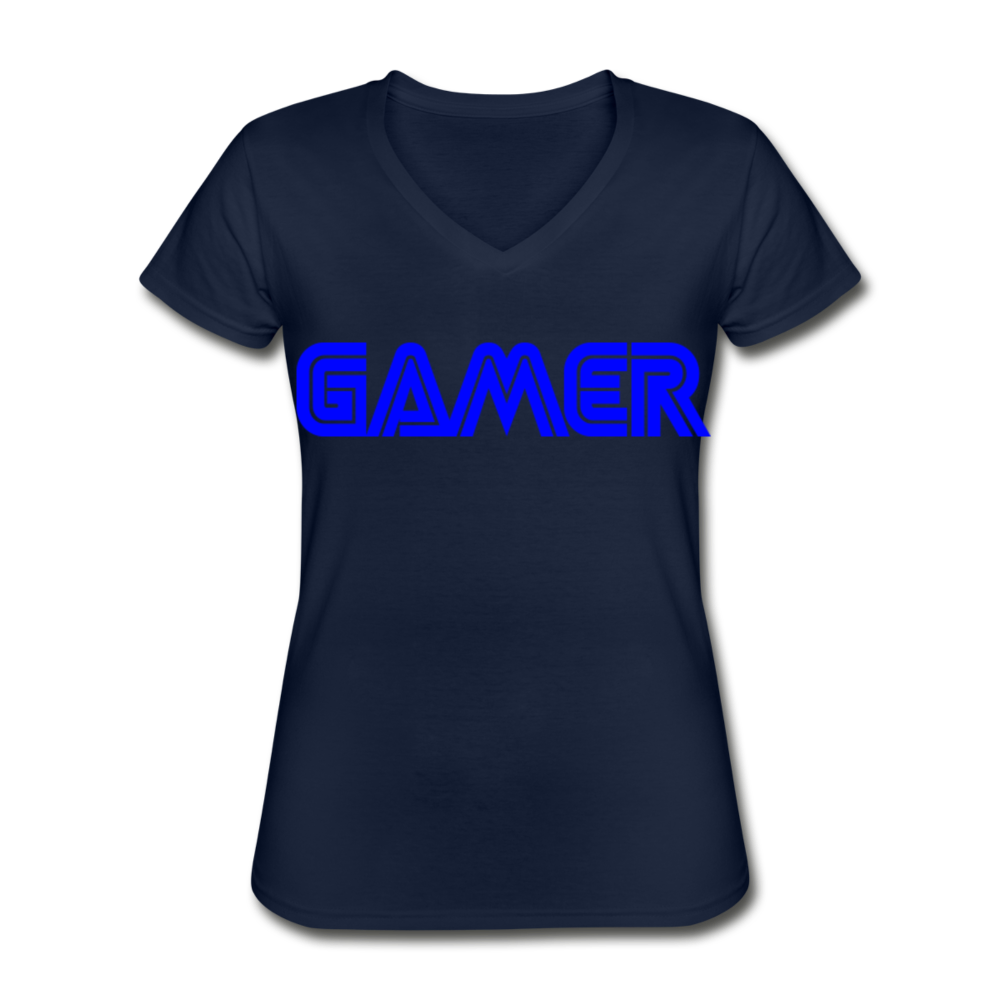 Gamer Word Text Art Women's V-Neck T-Shirt - navy