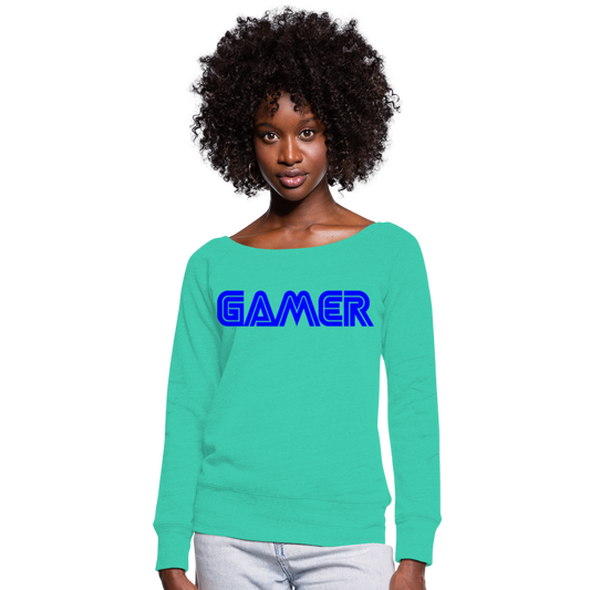 Gamer Word Text Art Women's Wideneck Sweatshirt - teal