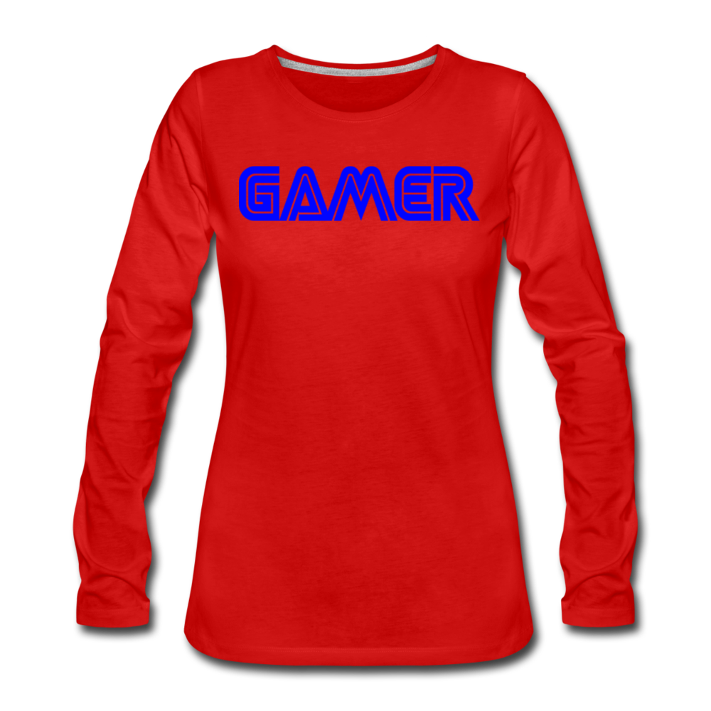 Gamer Word Text Art Women's Premium Long Sleeve T-Shirt - red
