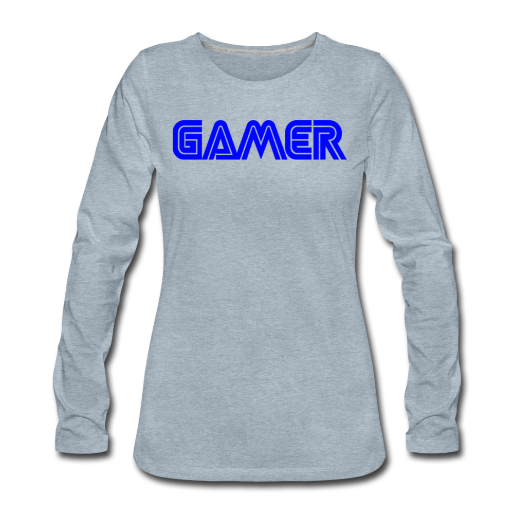 Gamer Word Text Art Women's Premium Long Sleeve T-Shirt - heather ice blue