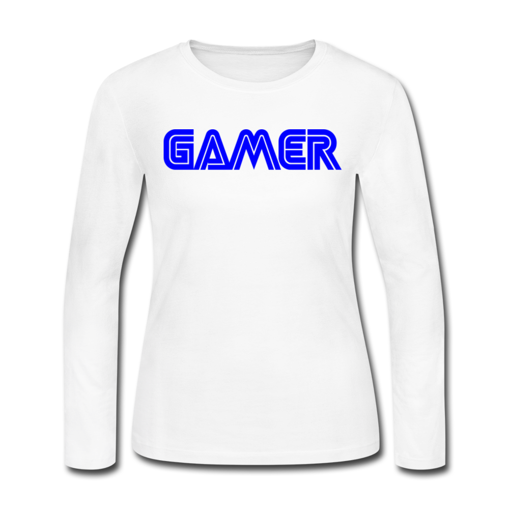 Gamer Word Text Art Women's Long Sleeve Jersey T-Shirt - white