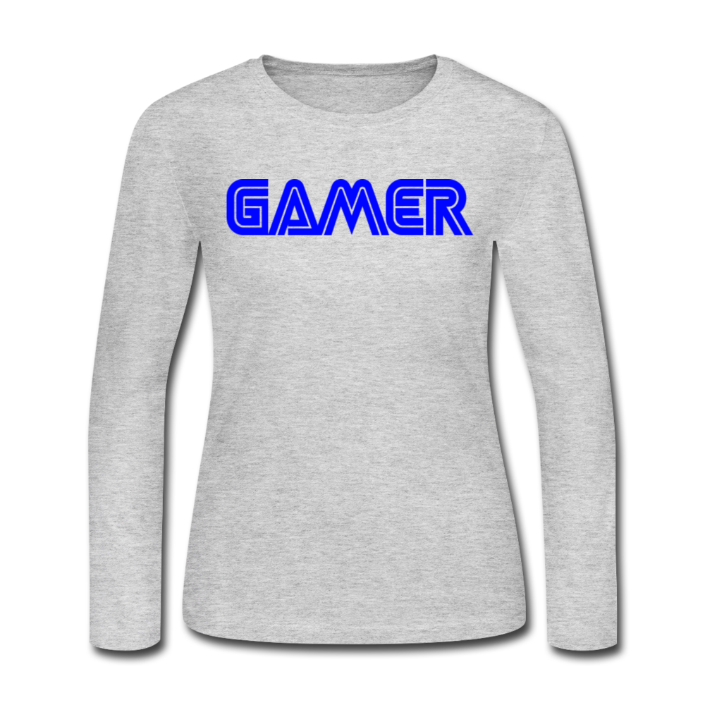 Gamer Word Text Art Women's Long Sleeve Jersey T-Shirt - gray