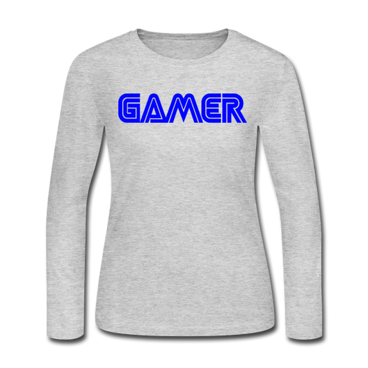 Gamer Word Text Art Women's Long Sleeve Jersey T-Shirt - gray