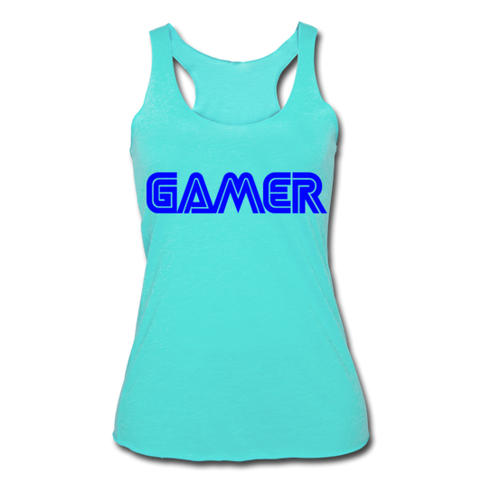 Gamer Word Text Art Women’s Tri-Blend Racerback Tank - turquoise