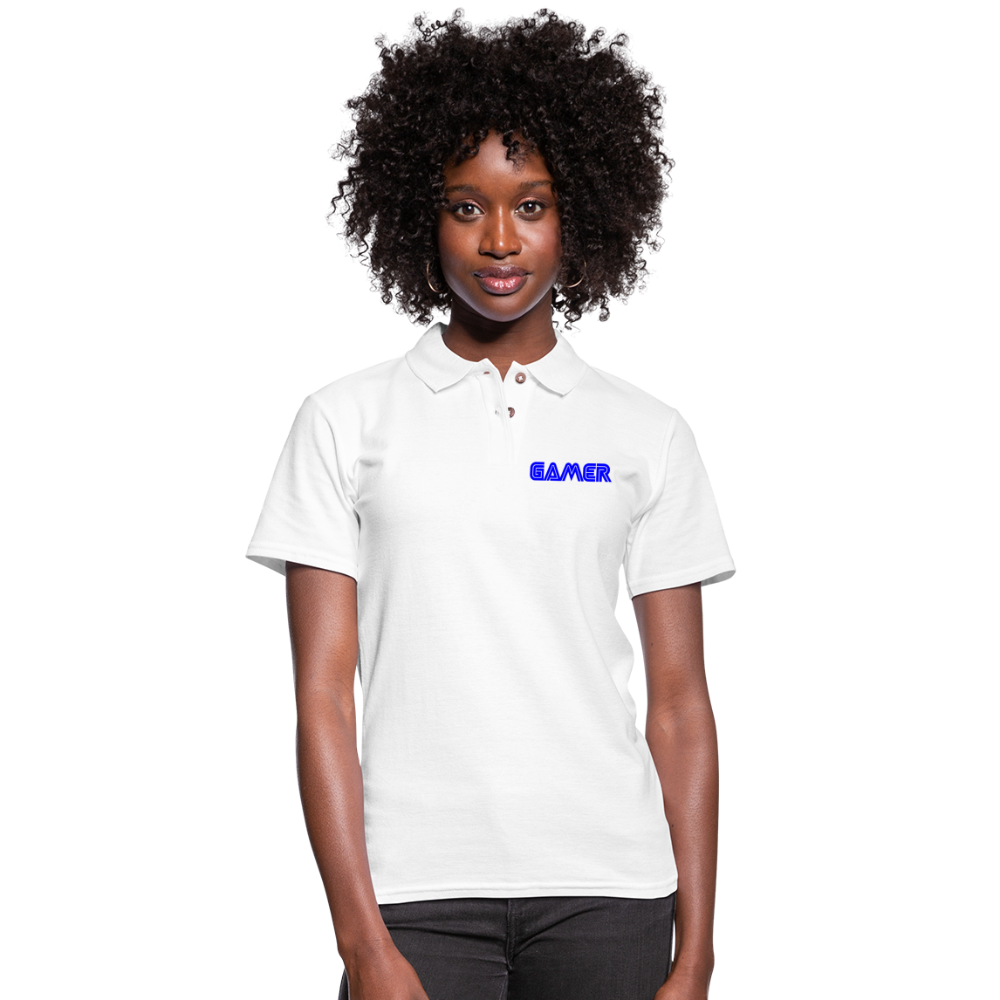 Gamer Word Text Art Women's Pique Polo Shirt - white