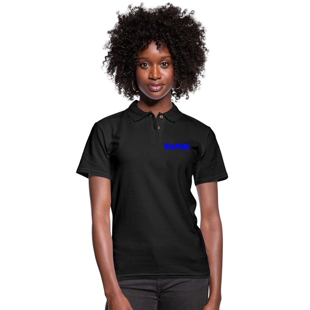 Gamer Word Text Art Women's Pique Polo Shirt - black