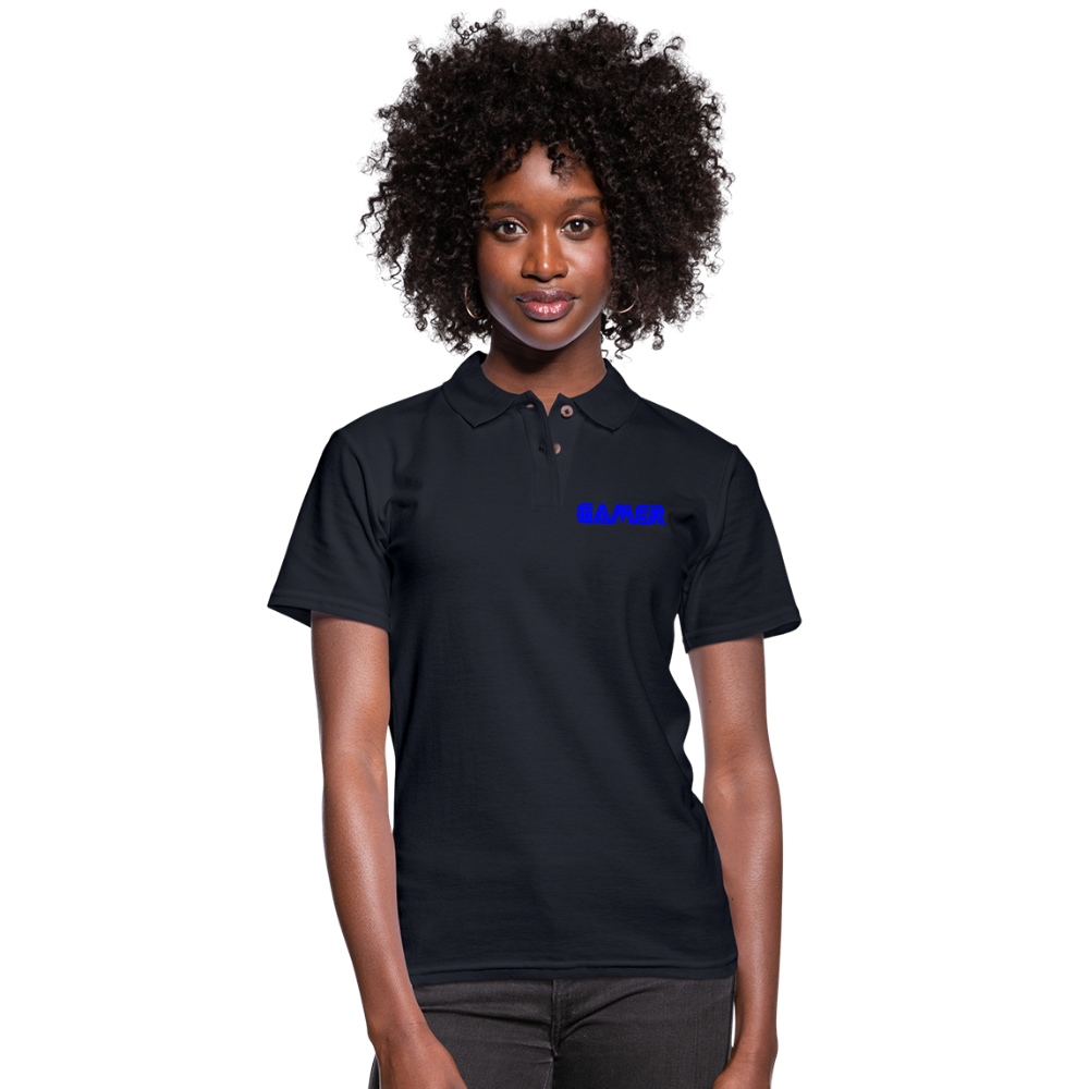 Gamer Word Text Art Women's Pique Polo Shirt - midnight navy