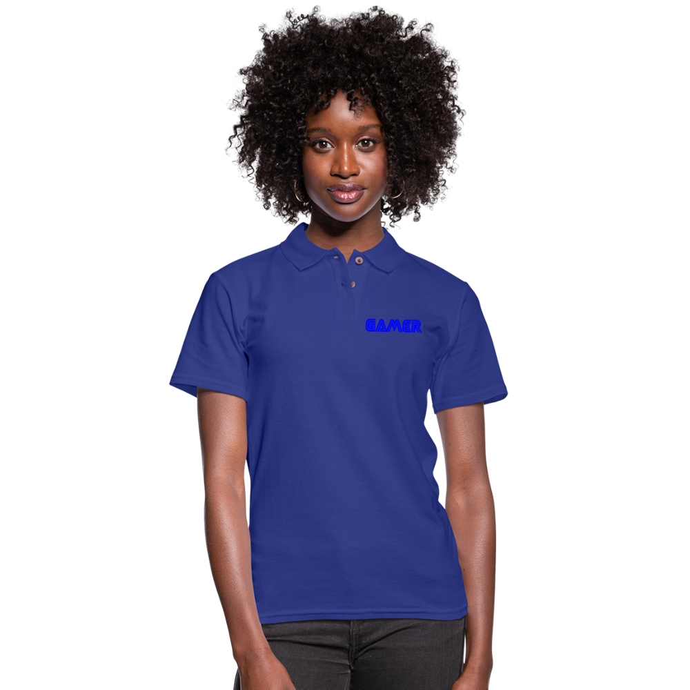 Gamer Word Text Art Women's Pique Polo Shirt - royal blue