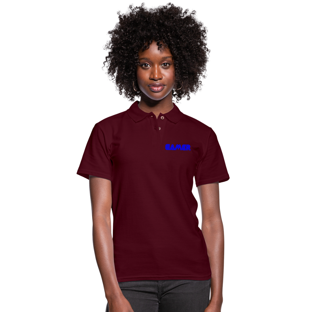 Gamer Word Text Art Women's Pique Polo Shirt - burgundy