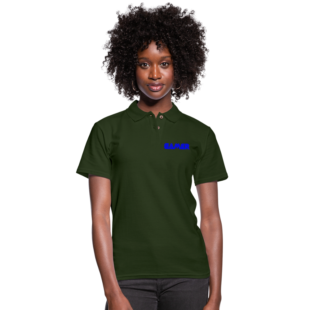 Gamer Word Text Art Women's Pique Polo Shirt - forest green