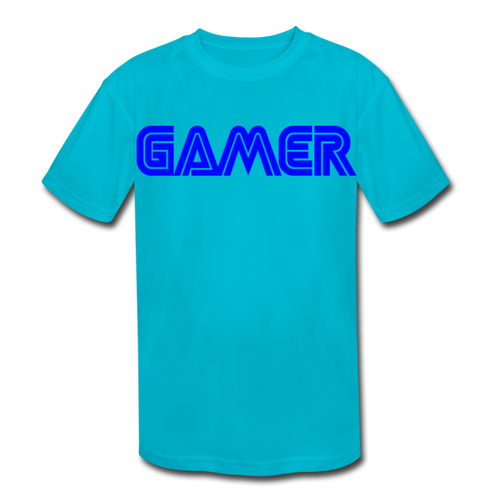 Gamer Word Text Art Kids' Moisture Wicking Performance T-Shirt - turquoise