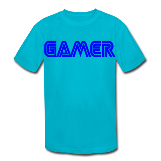 Gamer Word Text Art Kids' Moisture Wicking Performance T-Shirt - turquoise