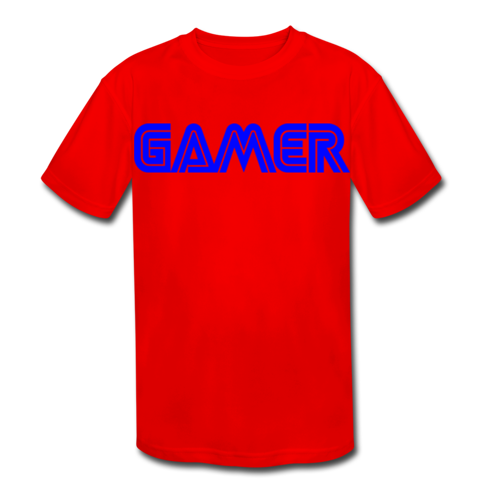 Gamer Word Text Art Kids' Moisture Wicking Performance T-Shirt - red