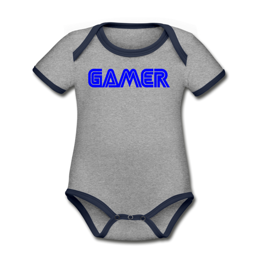 Gamer Word Text Art Organic Contrast Short Sleeve Baby Bodysuit - heather gray/navy