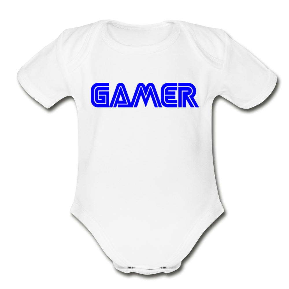 Gamer Word Text Art Organic Short Sleeve Baby Bodysuit - white