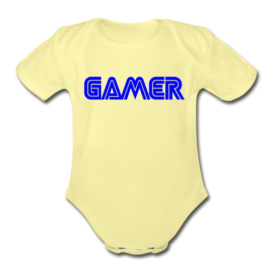 Gamer Word Text Art Organic Short Sleeve Baby Bodysuit - washed yellow