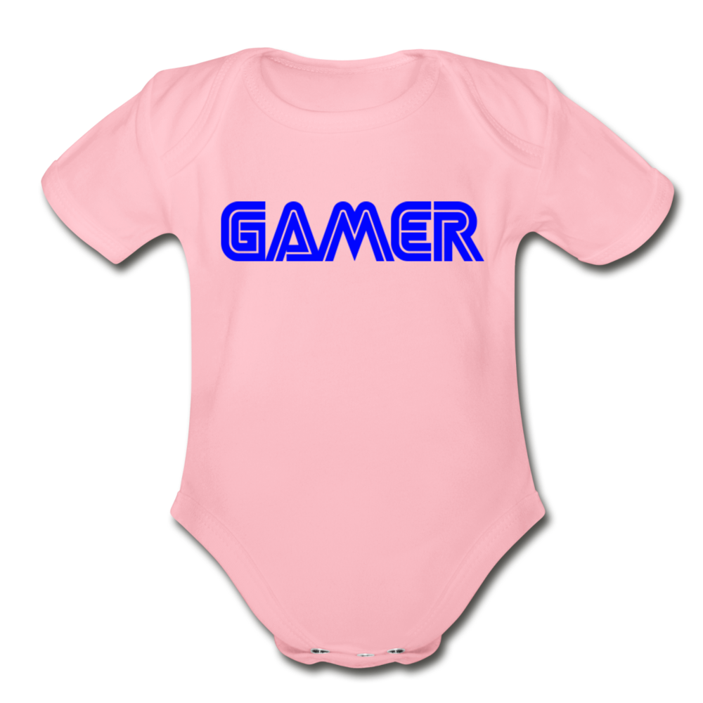 Gamer Word Text Art Organic Short Sleeve Baby Bodysuit - light pink