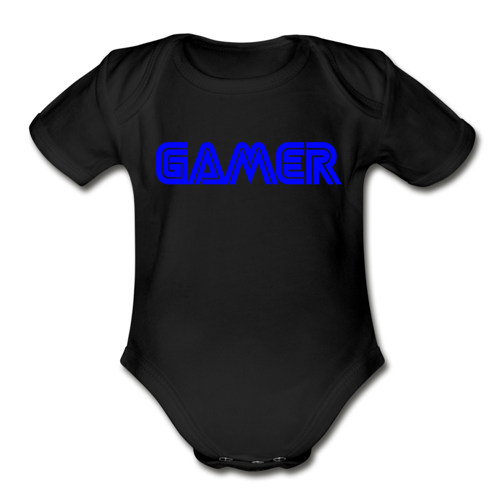 Gamer Word Text Art Organic Short Sleeve Baby Bodysuit - black