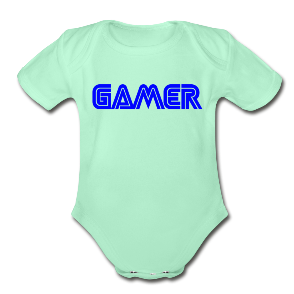 Gamer Word Text Art Organic Short Sleeve Baby Bodysuit - light mint