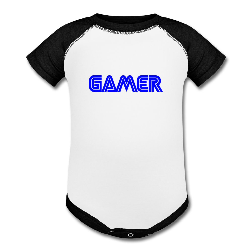 Gamer Word Text Art Baseball Baby Bodysuit - white/black