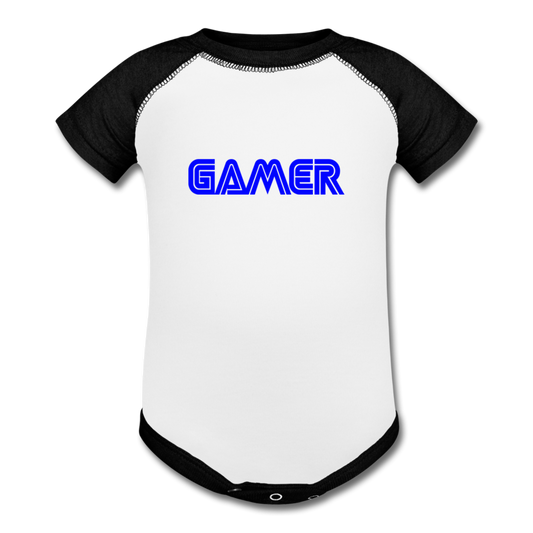 Gamer Word Text Art Baseball Baby Bodysuit - white/black