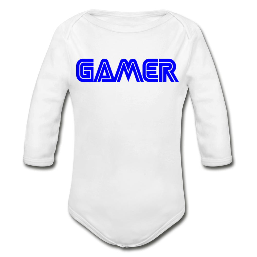 Gamer Word Text Art Organic Long Sleeve Baby Bodysuit - white