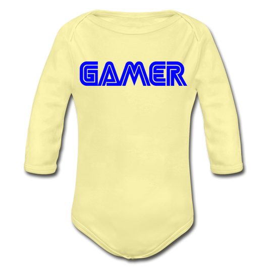 Gamer Word Text Art Organic Long Sleeve Baby Bodysuit - washed yellow