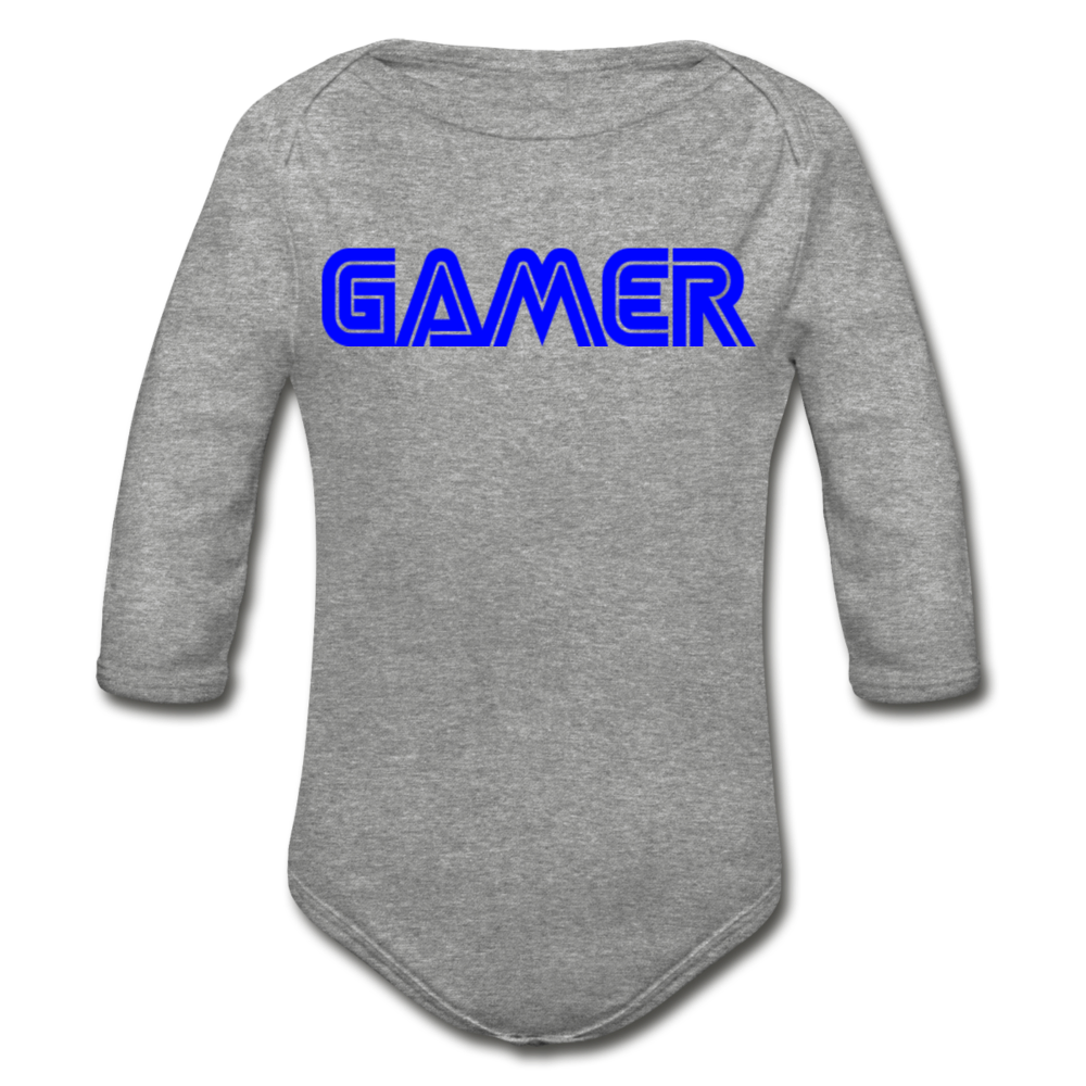 Gamer Word Text Art Organic Long Sleeve Baby Bodysuit - heather gray
