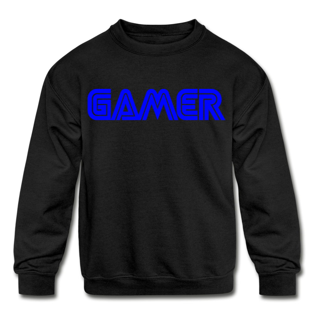 Gamer Word Text Art Kids' Crewneck Sweatshirt - black