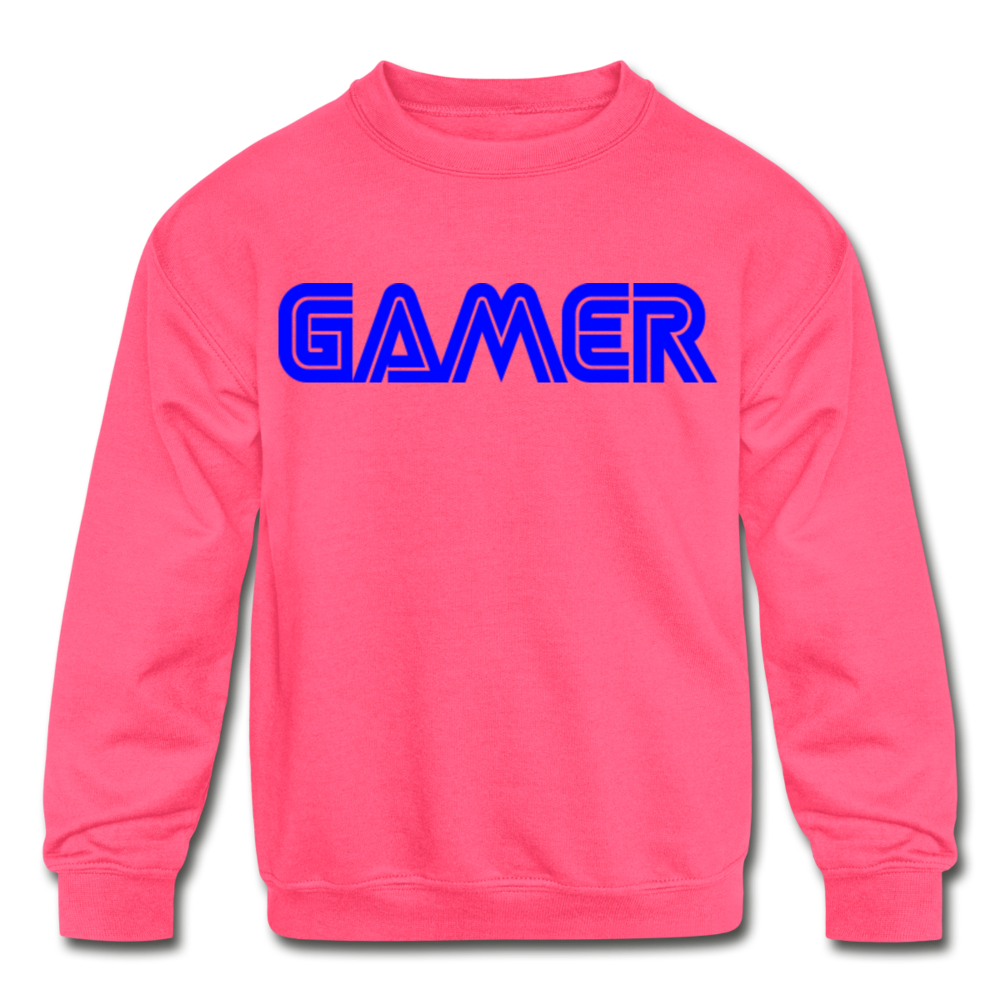 Gamer Word Text Art Kids' Crewneck Sweatshirt - neon pink