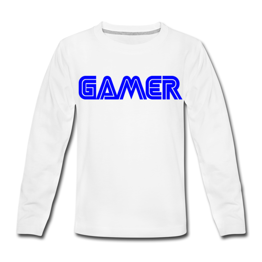 Gamer Word Text Art Kids' Premium Long Sleeve T-Shirt - white