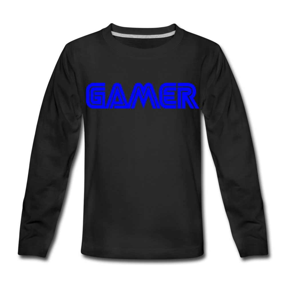 Gamer Word Text Art Kids' Premium Long Sleeve T-Shirt - black