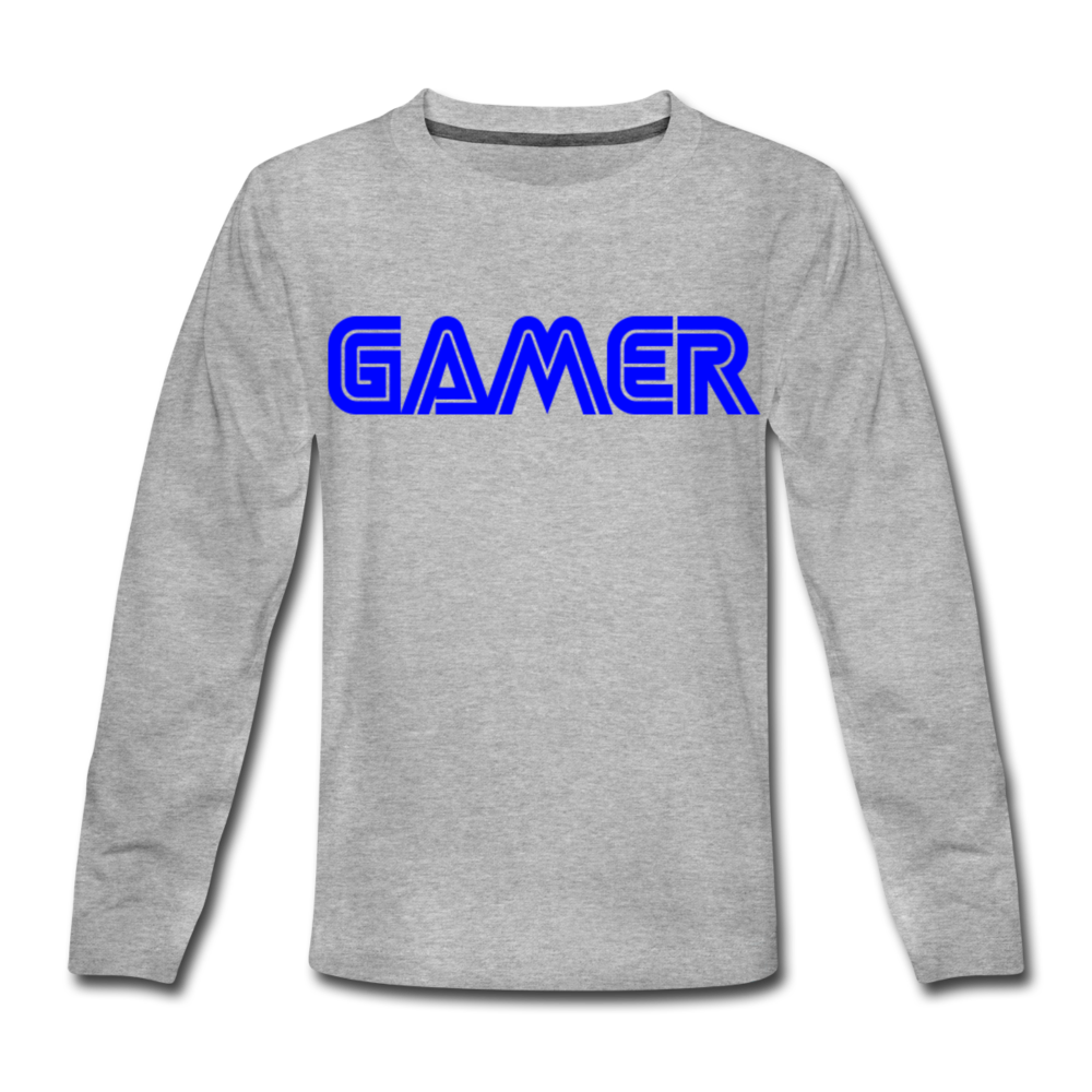 Gamer Word Text Art Kids' Premium Long Sleeve T-Shirt - heather gray