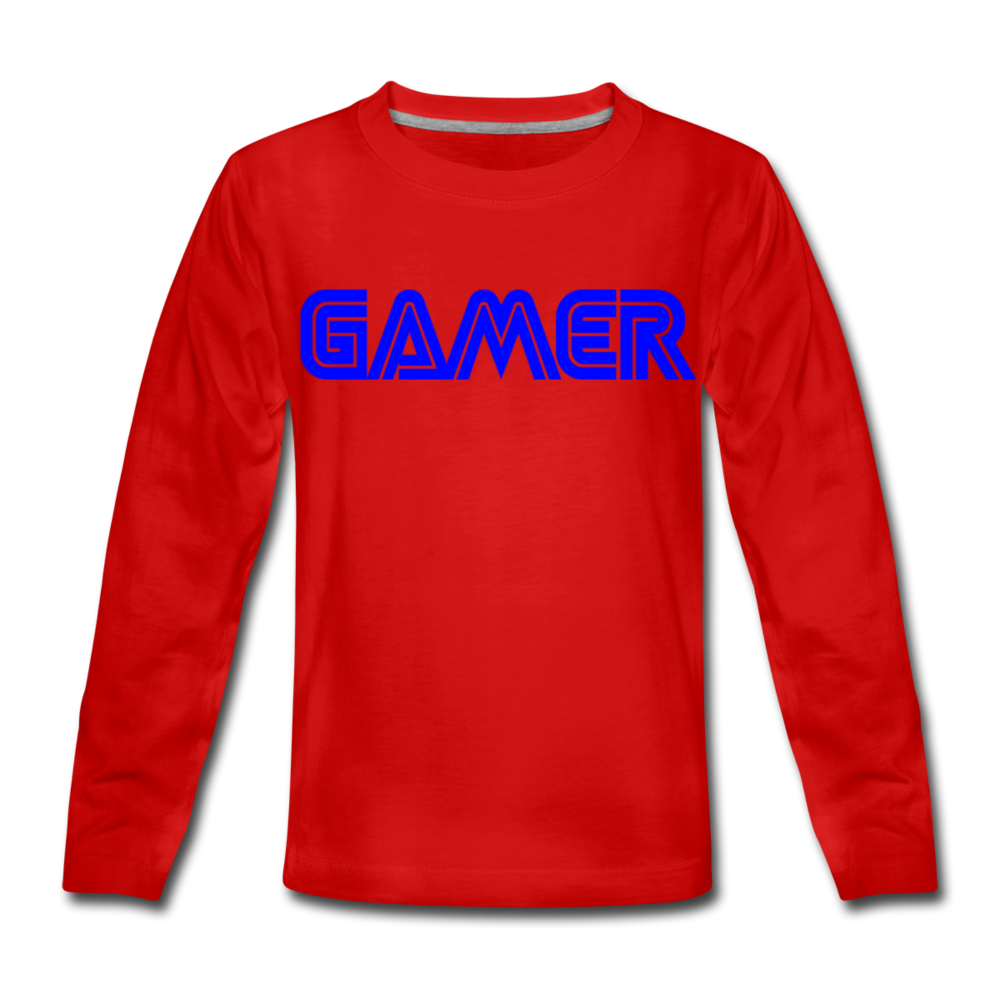 Gamer Word Text Art Kids' Premium Long Sleeve T-Shirt - red