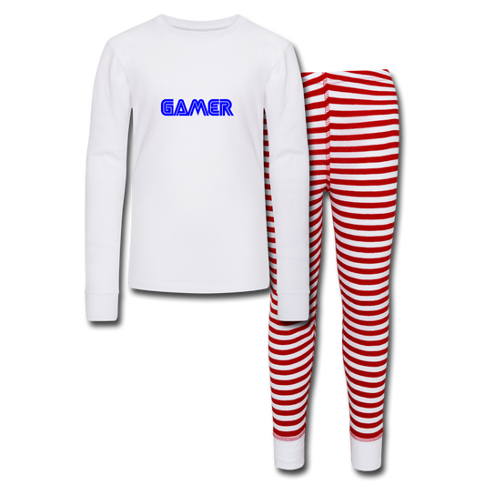 Gamer Word Text Art Kids’ Pajama Set - white/red stripe