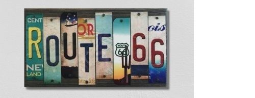 ROUTE 66 LICENSE METAL PLATE STRIP WOOD SIGN 