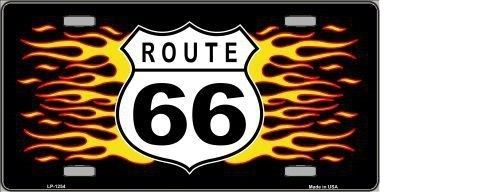 ROUTE 66 FLAMES NOVELTY METAL LICENSE PLATE