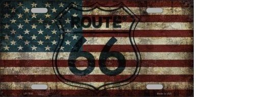 ROUTE 66 AMERICAN FLAG TRANSPARENT METAL NOVELTY LICENSE PLATE