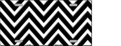 BLACK WHITE CHEVRON METAL NOVELTY LICENSE PLATE