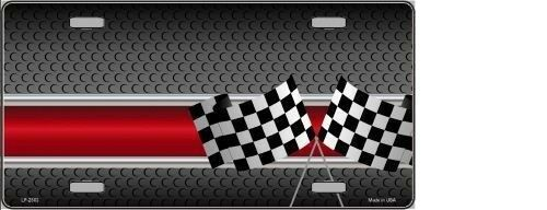 CHECKERED FLAGS METAL NOVELTY LICENSE PLATE