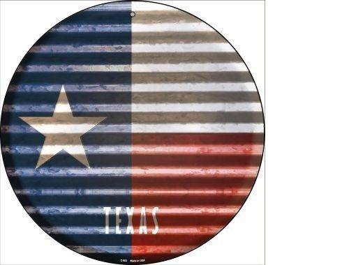 TEXAS FLAG CORRUGATED EFFECT METAL NOVELTY CIRCULAR SIGN