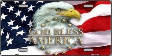 GOD BLESS AMERICA EAGLE NOVELTY METAL LICENSE PLATE