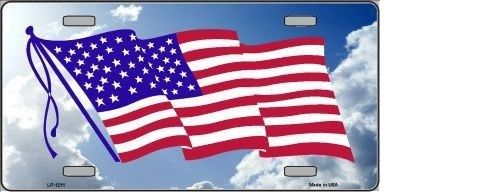 AMERICAN FLAG CLOUD BACKGROUND NOVELTY METAL LICENSE PLATE